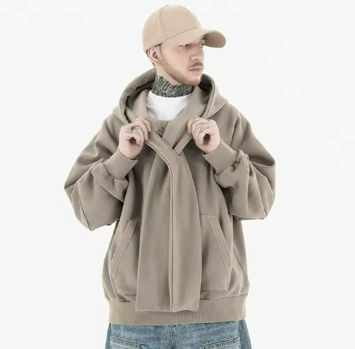 Beige Scarf Hoodie - Image 2