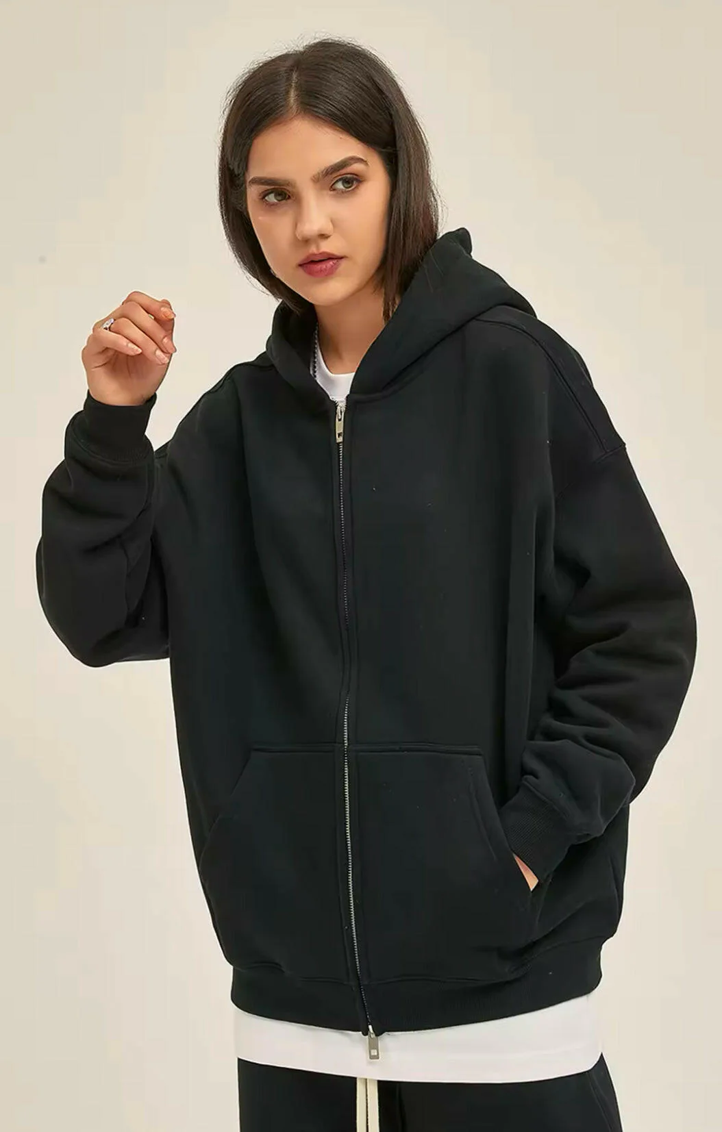 Black Double Zip Up Hoodie - Image 3