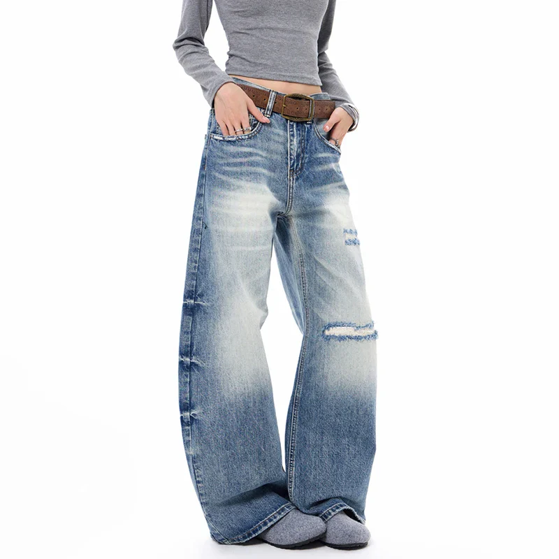 Blue Faded & Distressed Baggy Jeans - Image 3