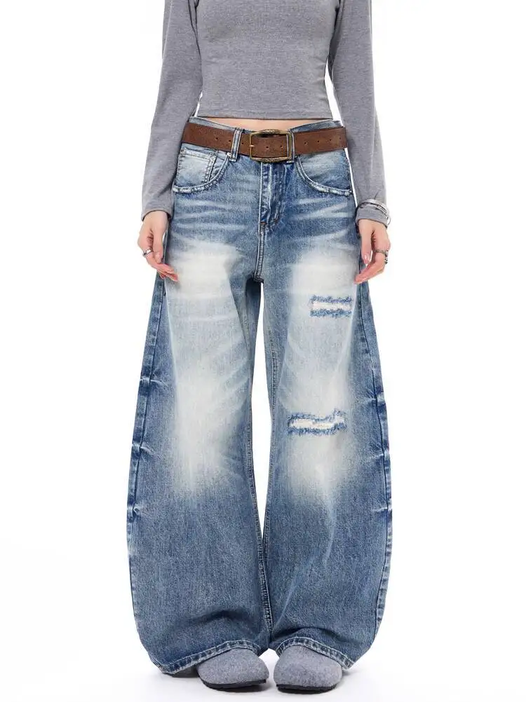Blue Faded & Distressed Baggy Jeans - Image 5