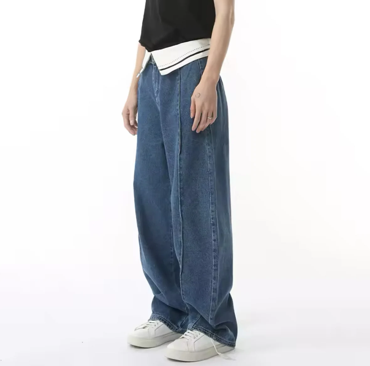 Blue Foldover Baggy Jeans - Image 2