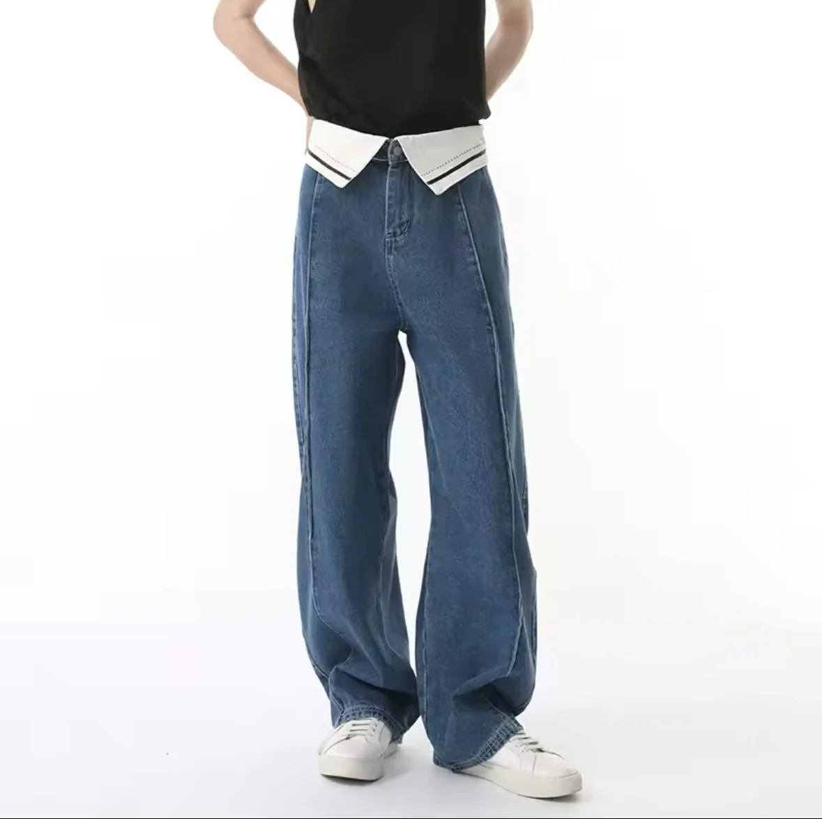 Blue Foldover Baggy Jeans - Image 3