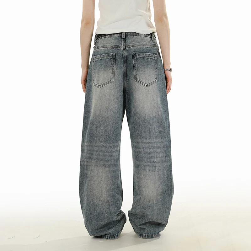 Blue-Gray Paint Splatter Gray Baggy Jeans - Image 4