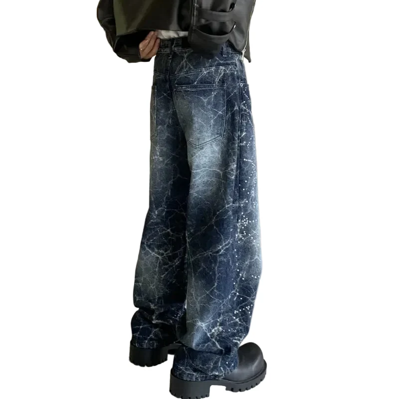 Blue Lightning Wash w/ Rhinestones Baggy Jeans - Image 4
