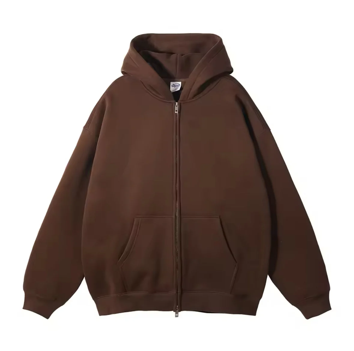 Dark Brown Double Zip Up Hoodie