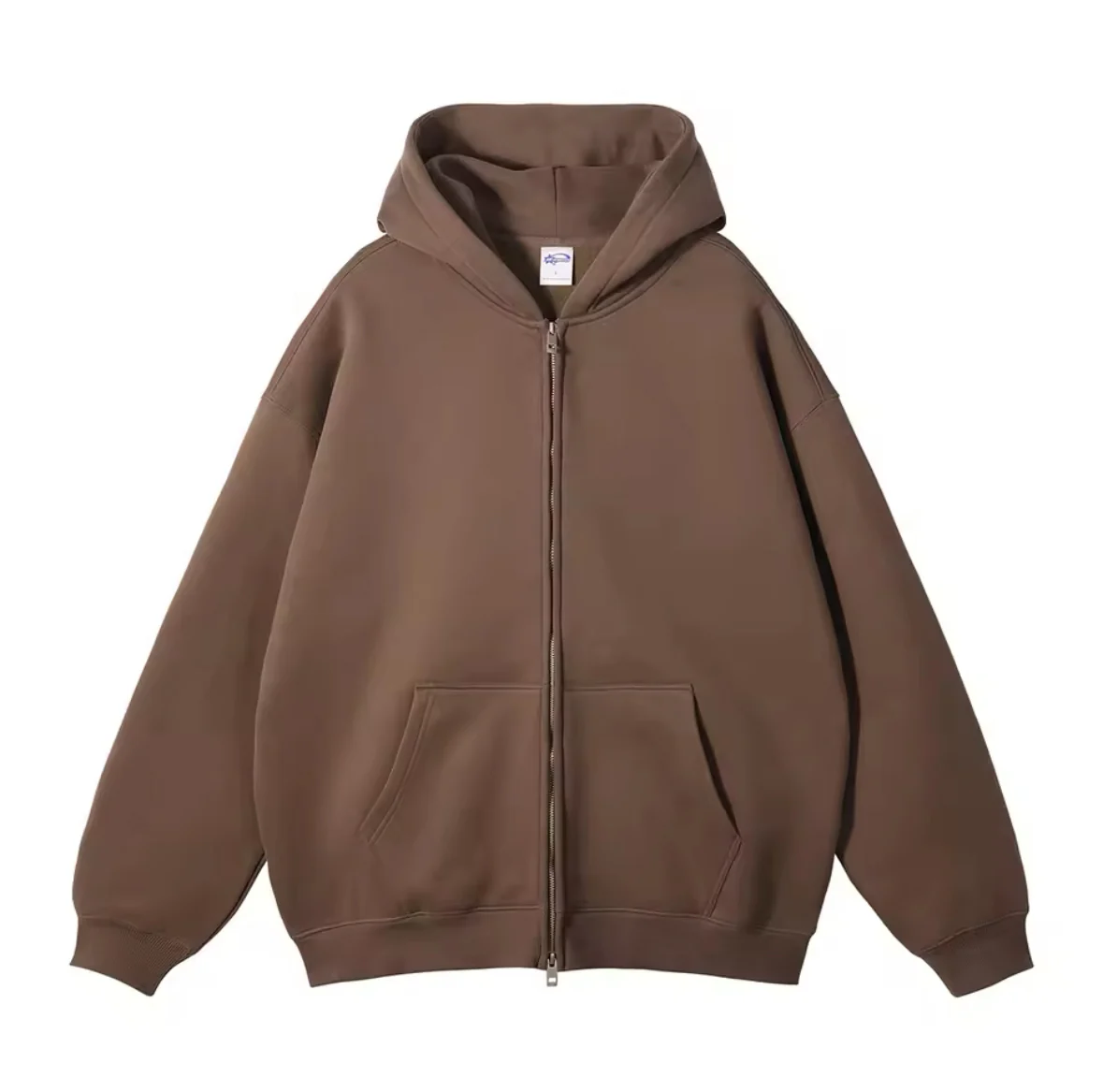 Brown Double Zip Up Hoodie