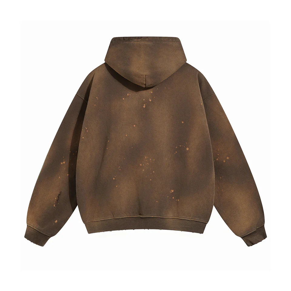 Brown Faded & Distressed Paint Splattered Hoodie - Image 2