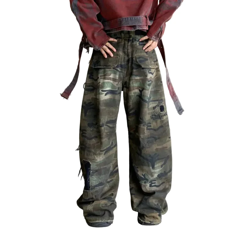Camo To Black Distressed Baggy Jeans - Image 3