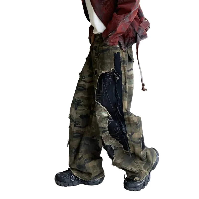 Camo To Black Distressed Baggy Jeans - Image 4