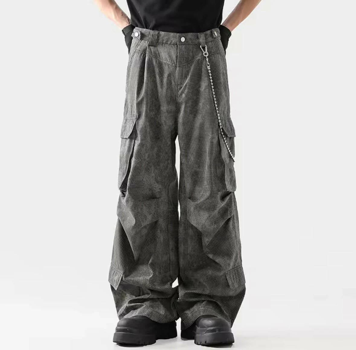 Charcoal Textured Cargo Pants