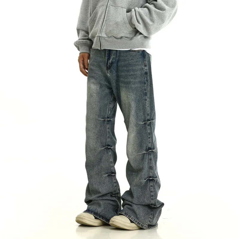 Faded Blue Scrunched Straight Leg Jeans - Image 4