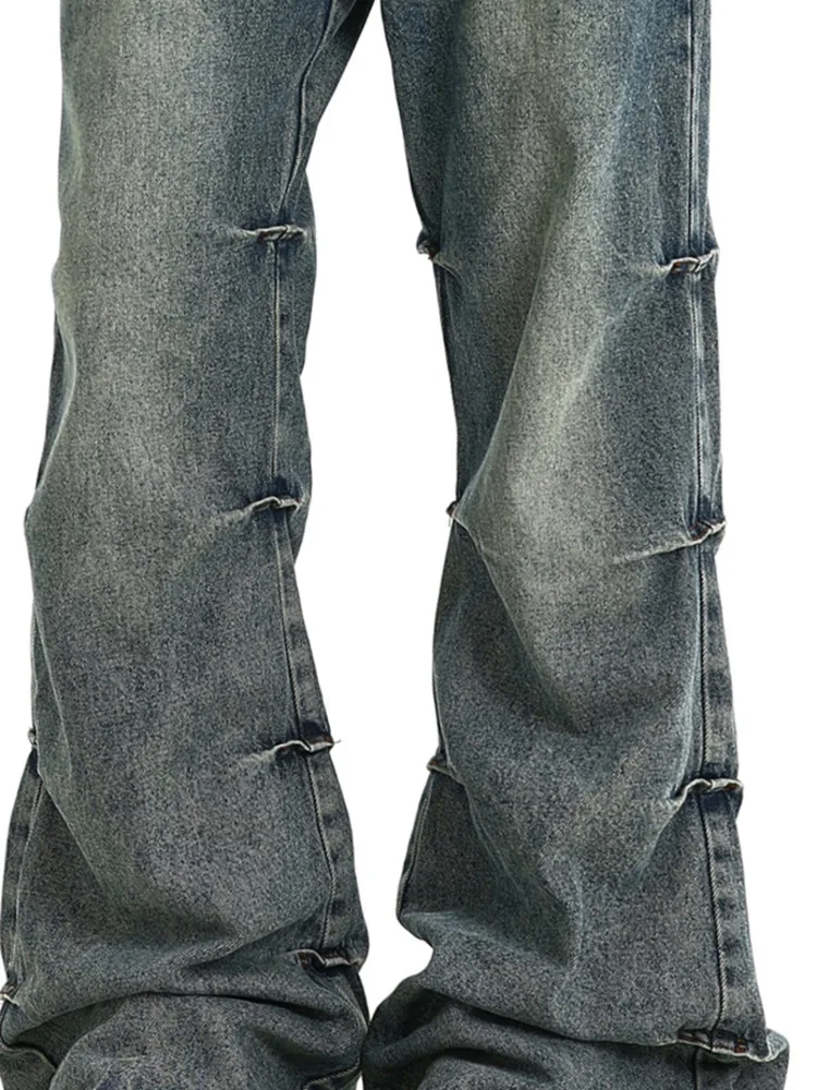 Faded Blue Scrunched Straight Leg Jeans - Image 5