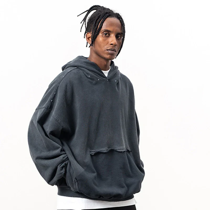 Gray Ripped Pocket Hoodie - Image 2