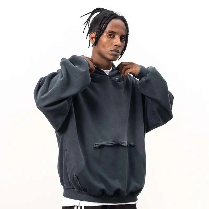 Gray Ripped Pocket Hoodie - Image 4