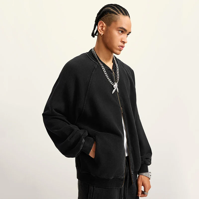 Faded Double Zip Up Fleece Bomber Jacket - Image 2