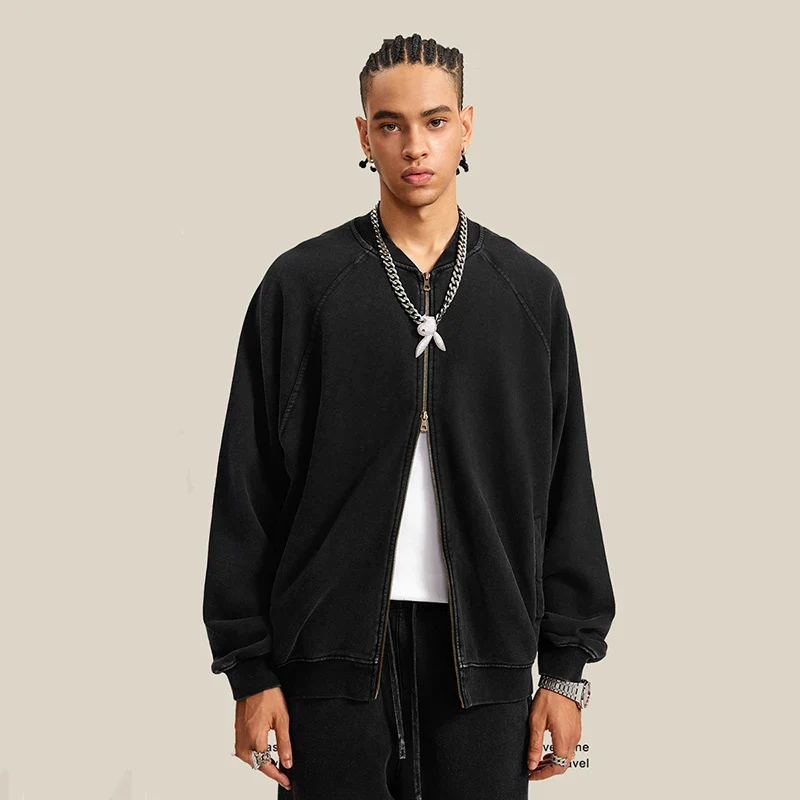 Faded Double Zip Up Fleece Bomber Jacket - Image 3