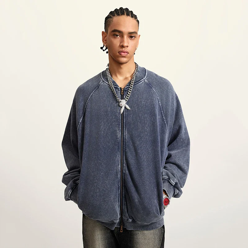 Faded Double Zip Up Fleece Bomber Jacket - Image 4