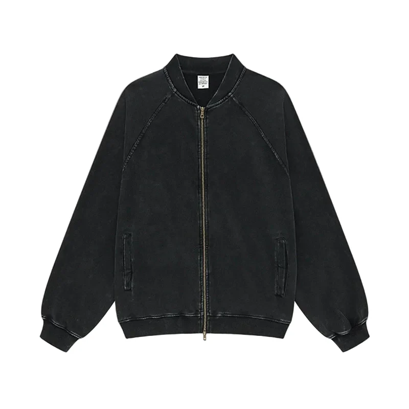 Faded Double Zip Up Fleece Bomber Jacket - Image 9