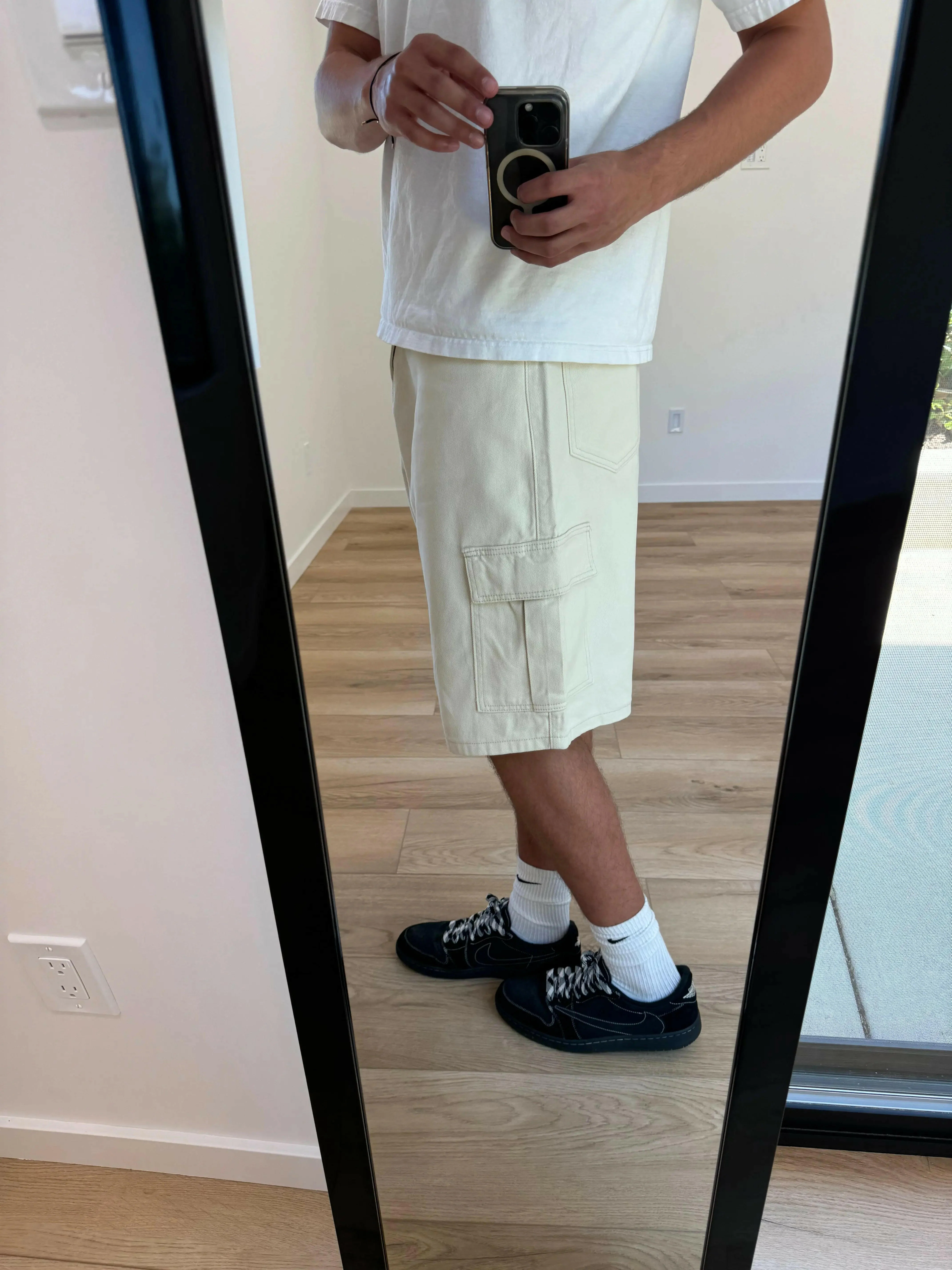 Beige Baggy Long Cargo Jorts - Image 3