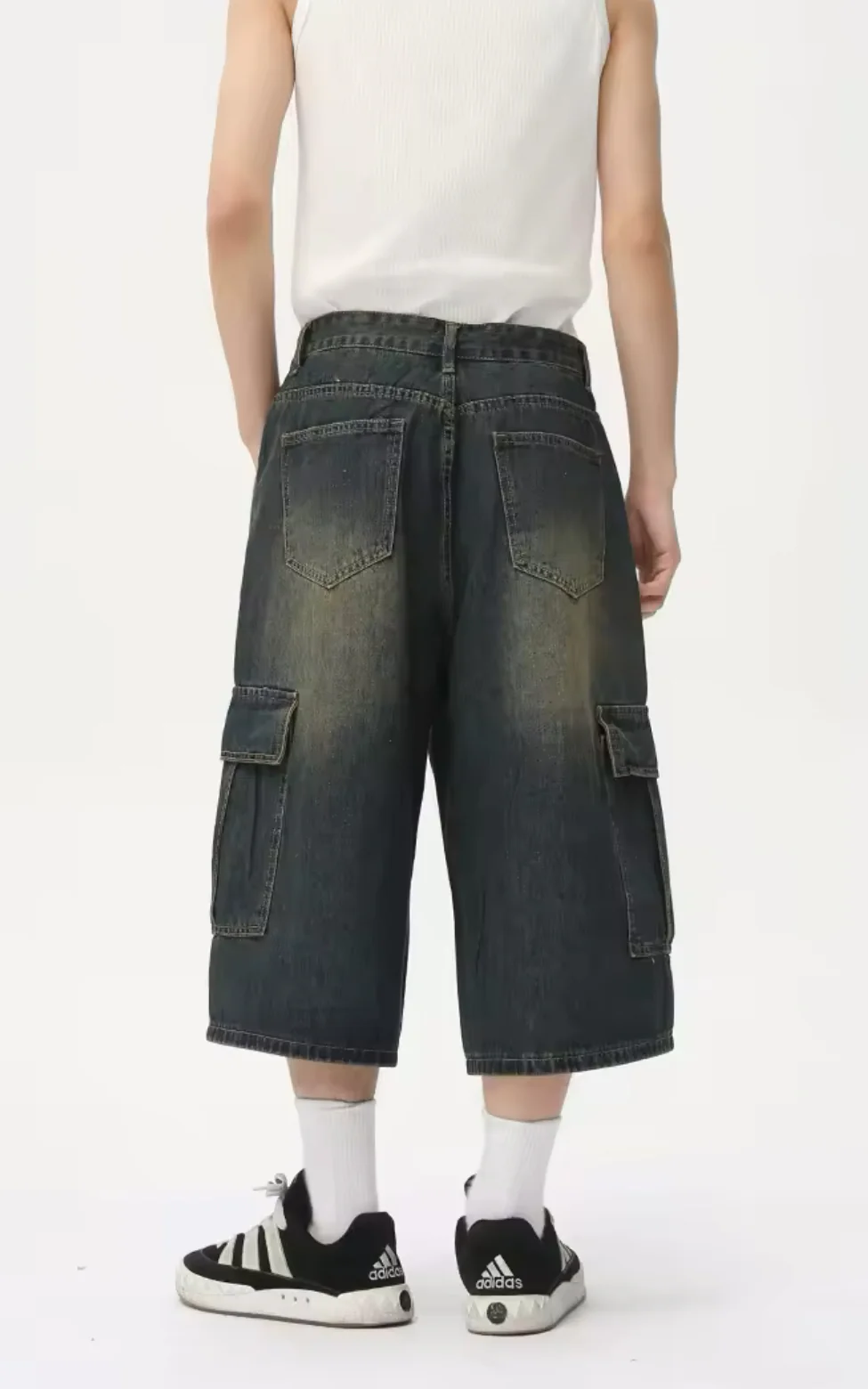 Navy Desert Wash Long Cargo Jorts - Image 3
