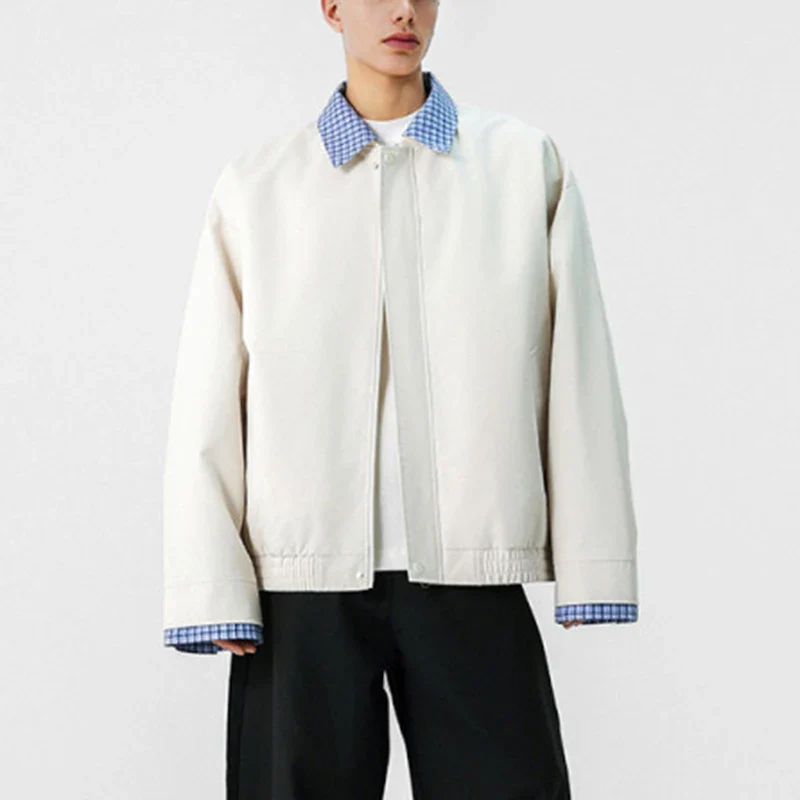 Plaid Zip Up Jacket w/ Detachable Collar