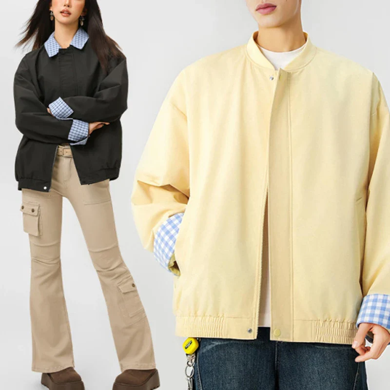 Plaid Zip Up Jacket w/ Detachable Collar - Image 3
