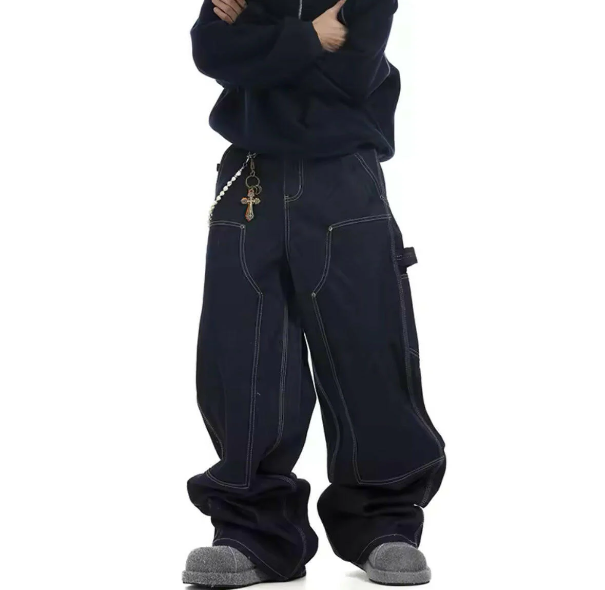 Raw Denim Double Knee Carpenter Baggy Jeans