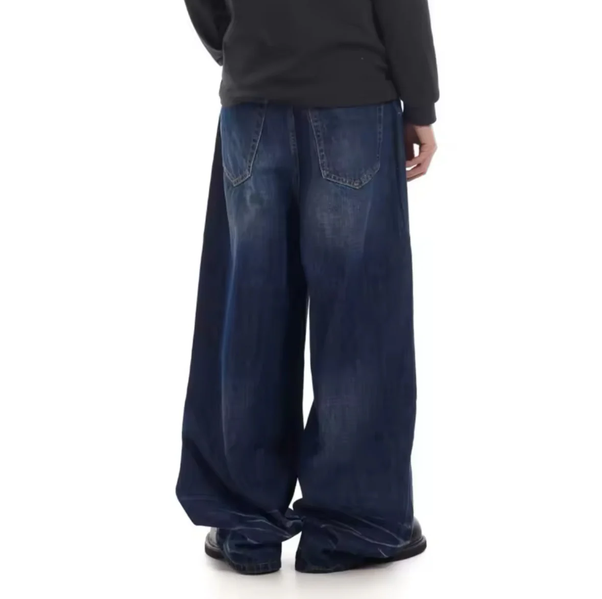 Whiskered Navy Blue Baggy Jeans - Image 3